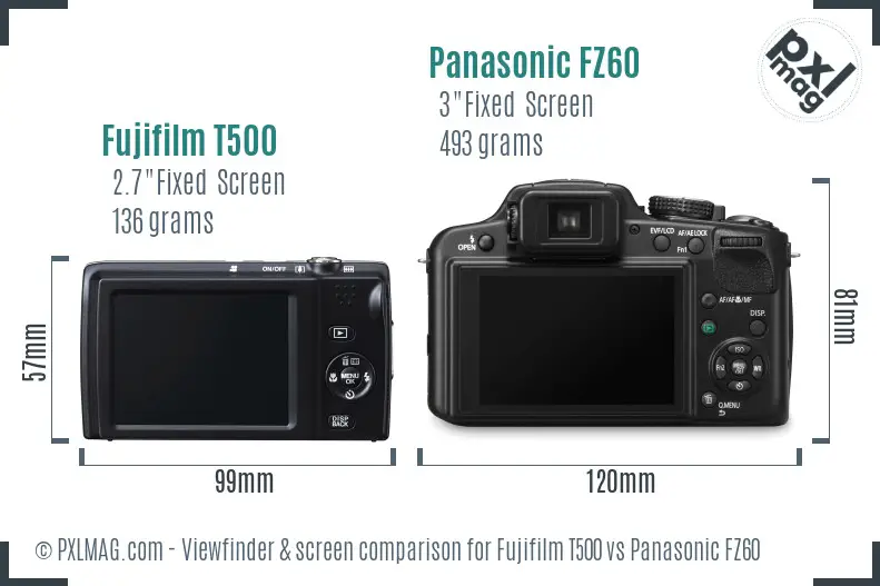 Fujifilm T500 vs Panasonic FZ60 Screen and Viewfinder comparison