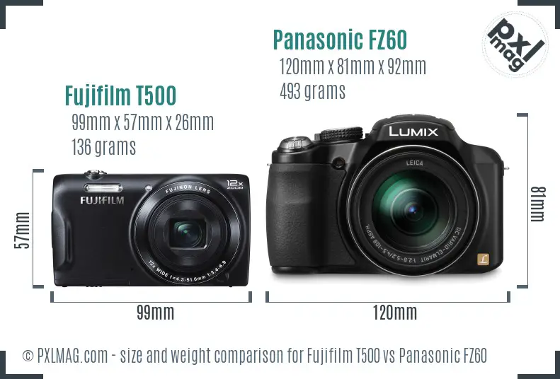 Fujifilm T500 vs Panasonic FZ60 size comparison Fujifilm T500 vs Panasonic FZ60 size comparison