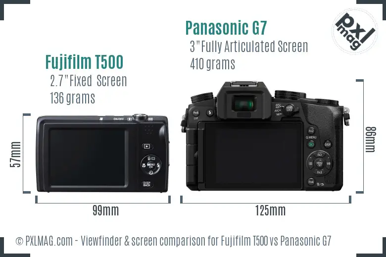 Fujifilm T500 vs Panasonic G7 Screen and Viewfinder comparison