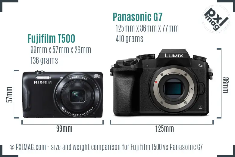 Fujifilm T500 vs Panasonic G7 size comparison