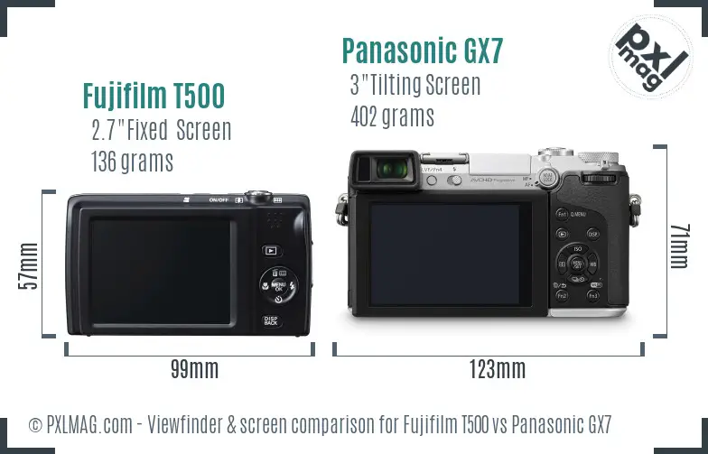 Fujifilm T500 vs Panasonic GX7 Screen and Viewfinder comparison