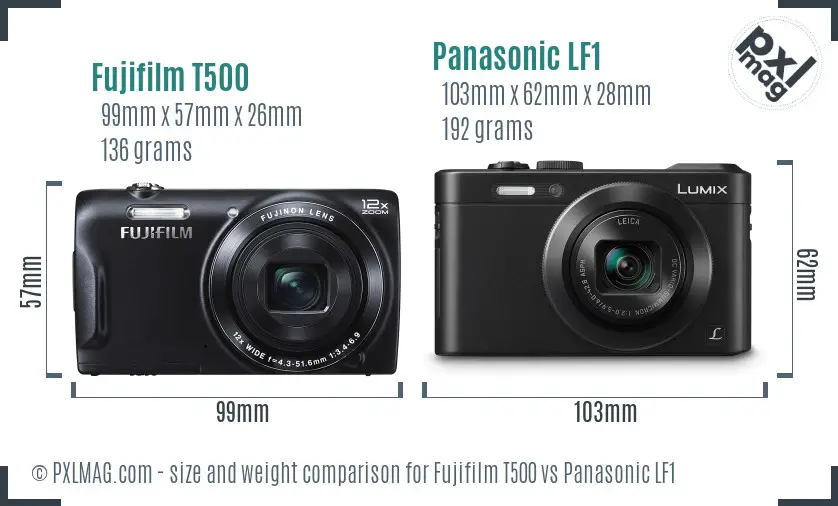 Fujifilm T500 vs Panasonic LF1 size comparison