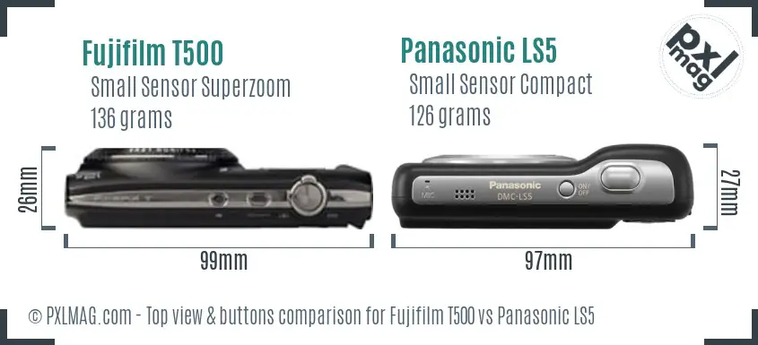 Fujifilm T500 vs Panasonic LS5 top view buttons comparison Fujifilm T500 vs Panasonic LS5 top view buttons comparison