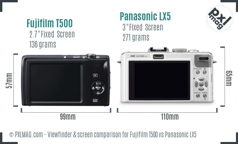 Fujifilm T500 vs Panasonic LX5 Screen and Viewfinder comparison