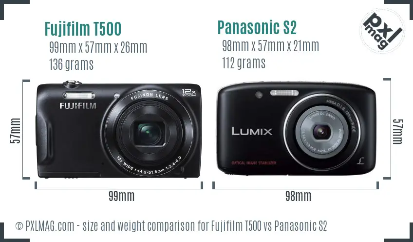 Fujifilm T500 vs Panasonic S2 size comparison