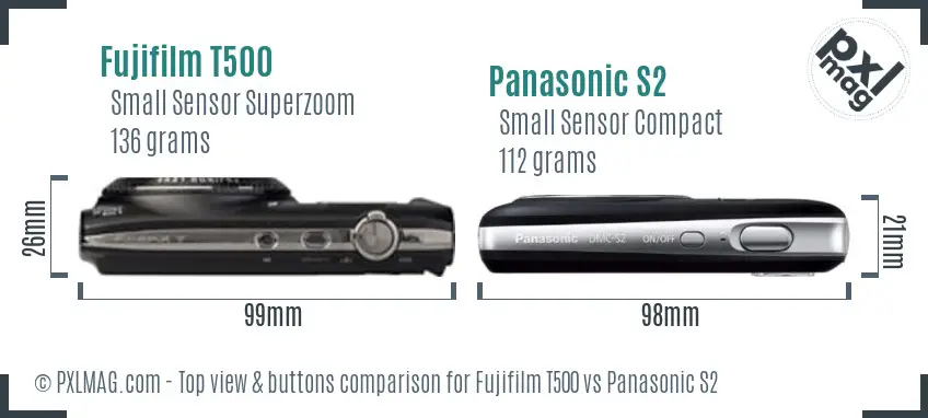 Fujifilm T500 vs Panasonic S2 top view buttons comparison