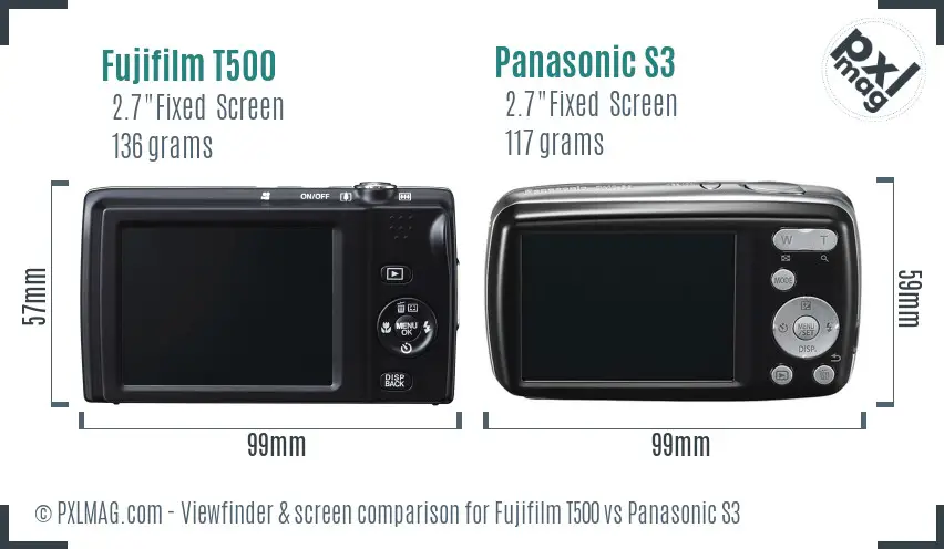 Fujifilm T500 vs Panasonic S3 Screen and Viewfinder comparison Fujifilm T500 vs Panasonic S3 Screen and Viewfinder comparison