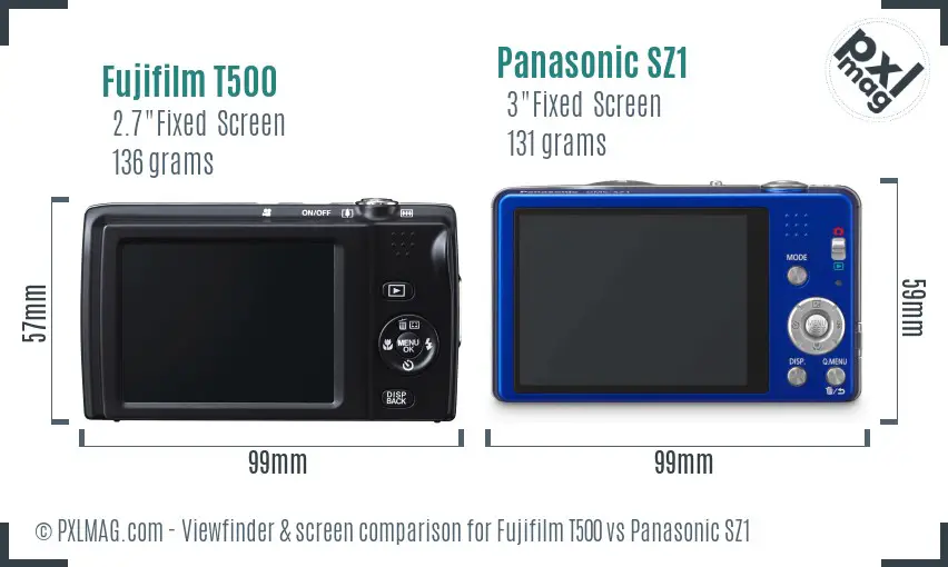 Fujifilm T500 vs Panasonic SZ1 Screen and Viewfinder comparison