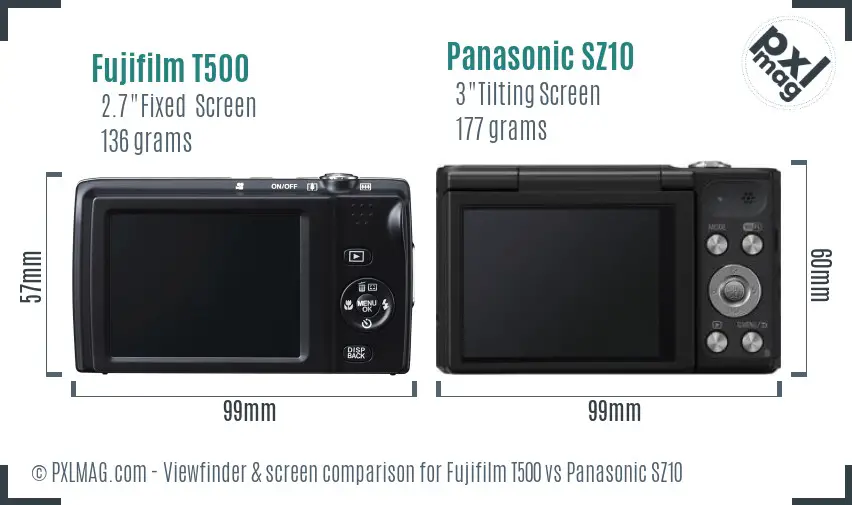 Fujifilm T500 vs Panasonic SZ10 Screen and Viewfinder comparison