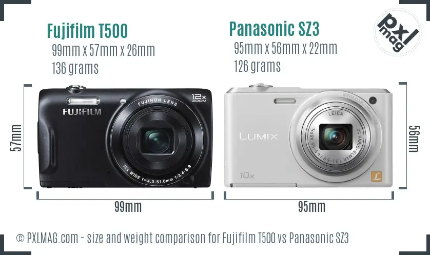 Fujifilm T500 vs Panasonic SZ3 size comparison Fujifilm T500 vs Panasonic SZ3 size comparison