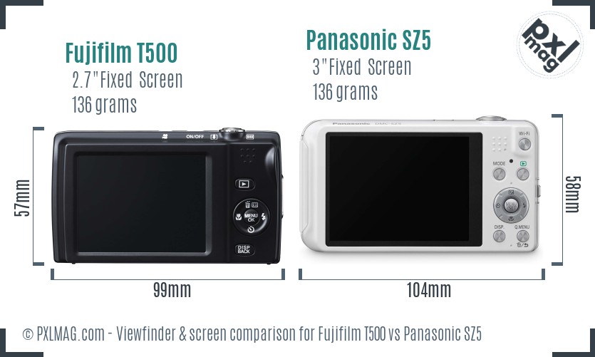Fujifilm T500 vs Panasonic SZ5 Screen and Viewfinder comparison
