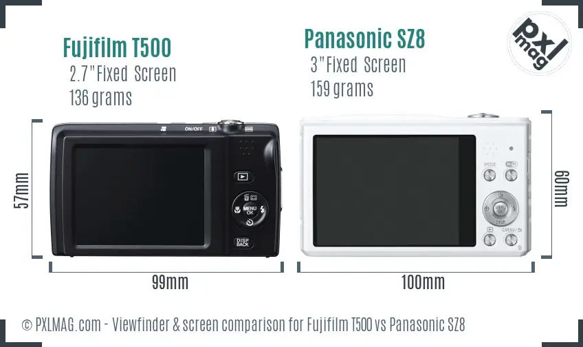 Fujifilm T500 vs Panasonic SZ8 Screen and Viewfinder comparison Fujifilm T500 vs Panasonic SZ8 Screen and Viewfinder comparison