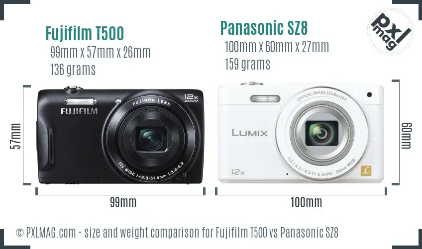 Fujifilm T500 vs Panasonic SZ8 size comparison Fujifilm T500 vs Panasonic SZ8 size comparison