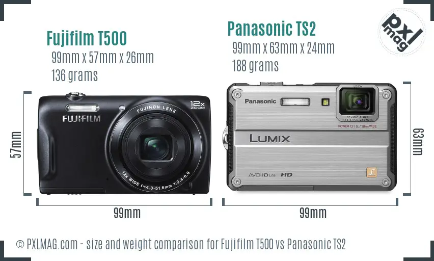 Fujifilm T500 vs Panasonic TS2 size comparison Fujifilm T500 vs Panasonic TS2 size comparison