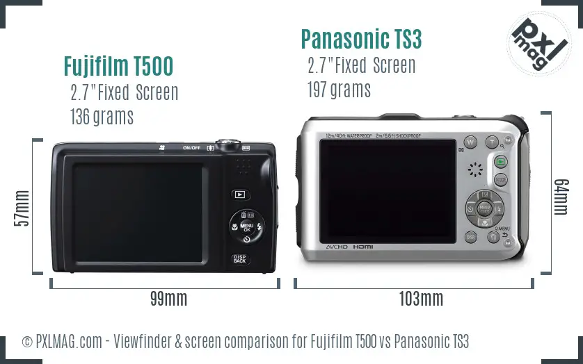 Fujifilm T500 vs Panasonic TS3 Screen and Viewfinder comparison