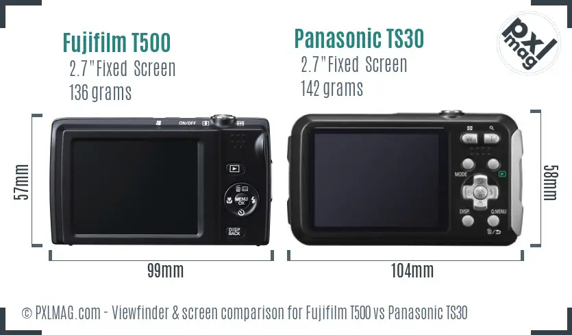 Fujifilm T500 vs Panasonic TS30 Screen and Viewfinder comparison