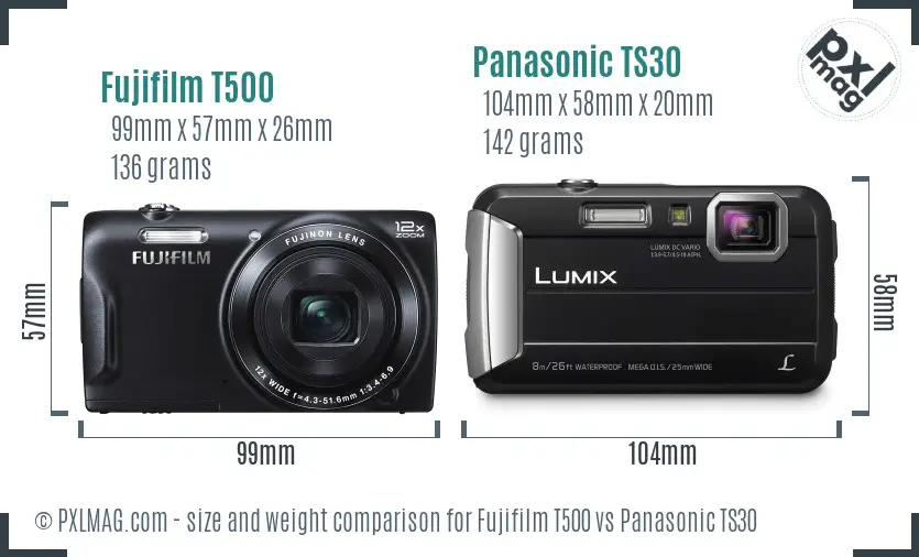 Fujifilm T500 vs Panasonic TS30 size comparison