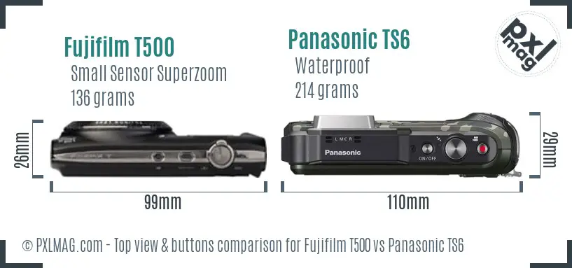 Fujifilm T500 vs Panasonic TS6 top view buttons comparison Fujifilm T500 vs Panasonic TS6 top view buttons comparison