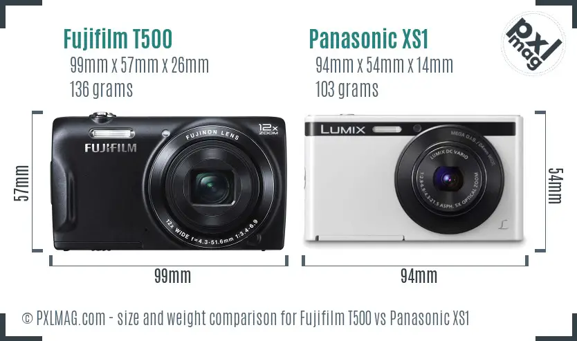 Fujifilm T500 vs Panasonic XS1 size comparison