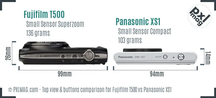 Fujifilm T500 vs Panasonic XS1 top view buttons comparison