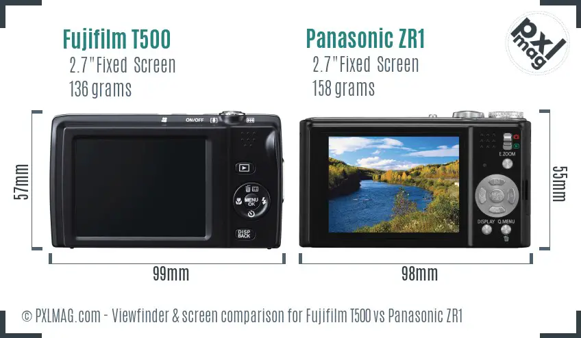 Fujifilm T500 vs Panasonic ZR1 Screen and Viewfinder comparison