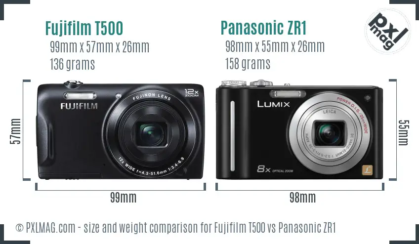 Fujifilm T500 vs Panasonic ZR1 size comparison