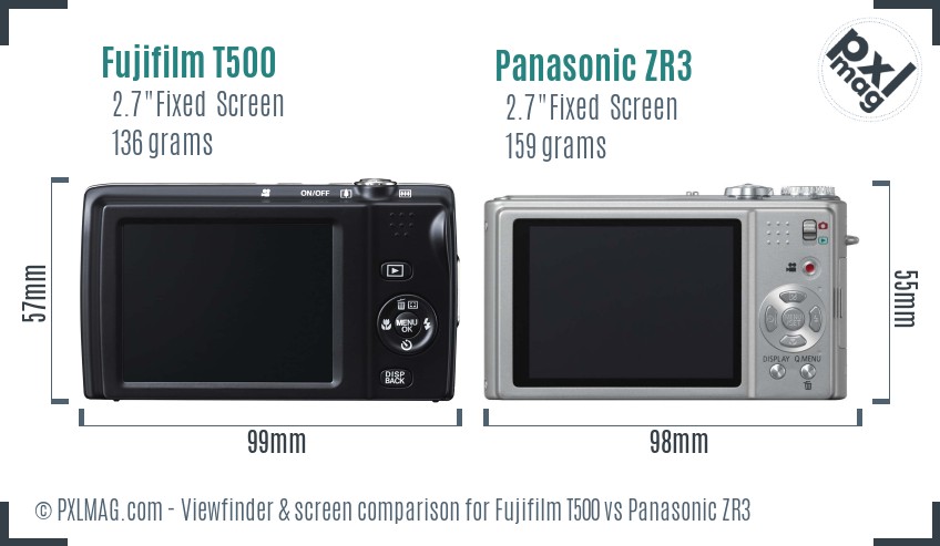 Fujifilm T500 vs Panasonic ZR3 Screen and Viewfinder comparison