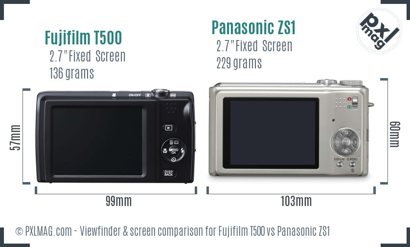 Fujifilm T500 vs Panasonic ZS1 Screen and Viewfinder comparison