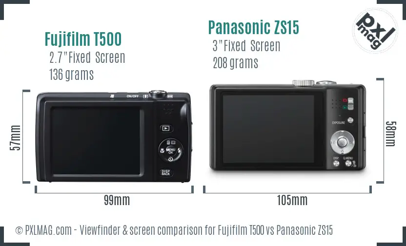 Fujifilm T500 vs Panasonic ZS15 Screen and Viewfinder comparison