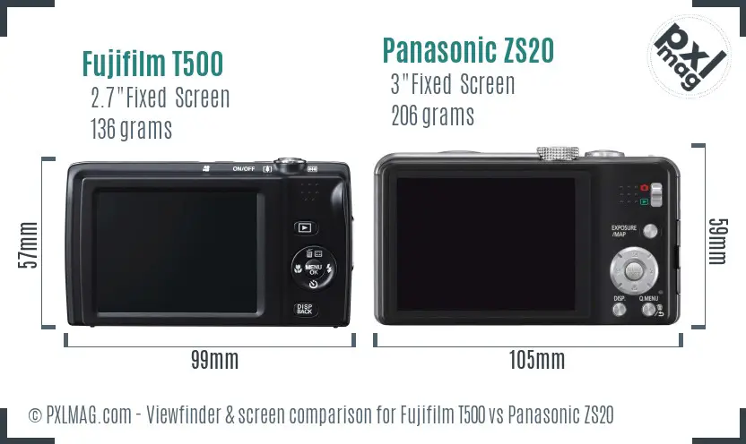 Fujifilm T500 vs Panasonic ZS20 Screen and Viewfinder comparison