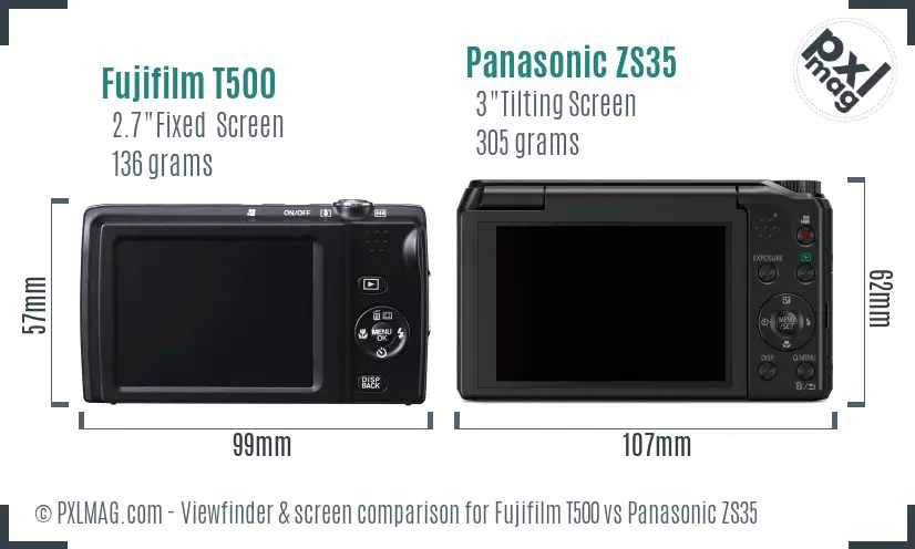 Fujifilm T500 vs Panasonic ZS35 Screen and Viewfinder comparison