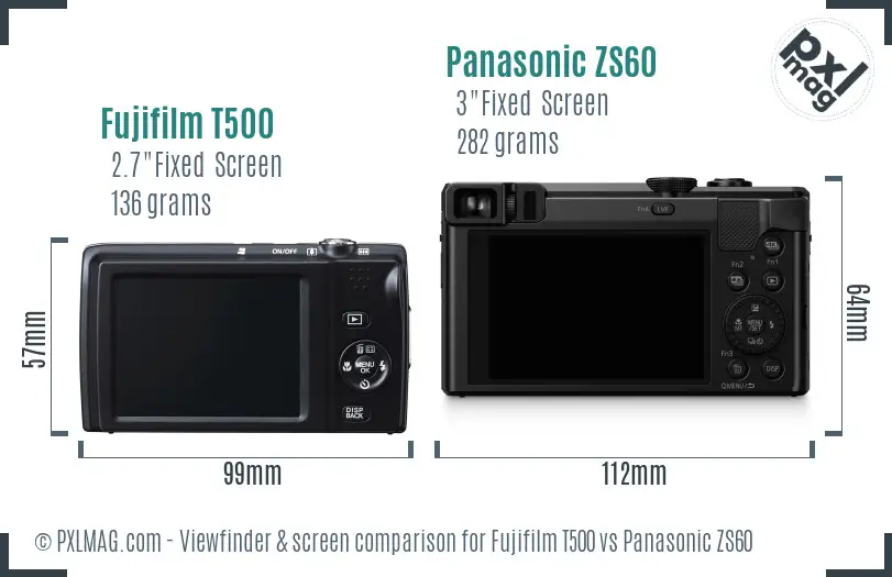 Fujifilm T500 vs Panasonic ZS60 Screen and Viewfinder comparison