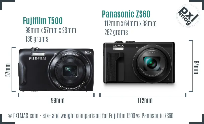 Fujifilm T500 vs Panasonic ZS60 size comparison