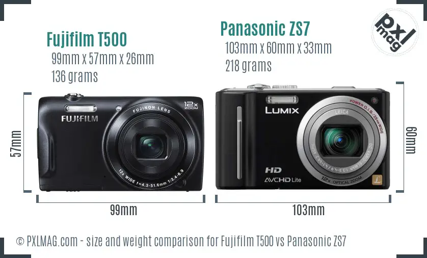 Fujifilm T500 vs Panasonic ZS7 size comparison