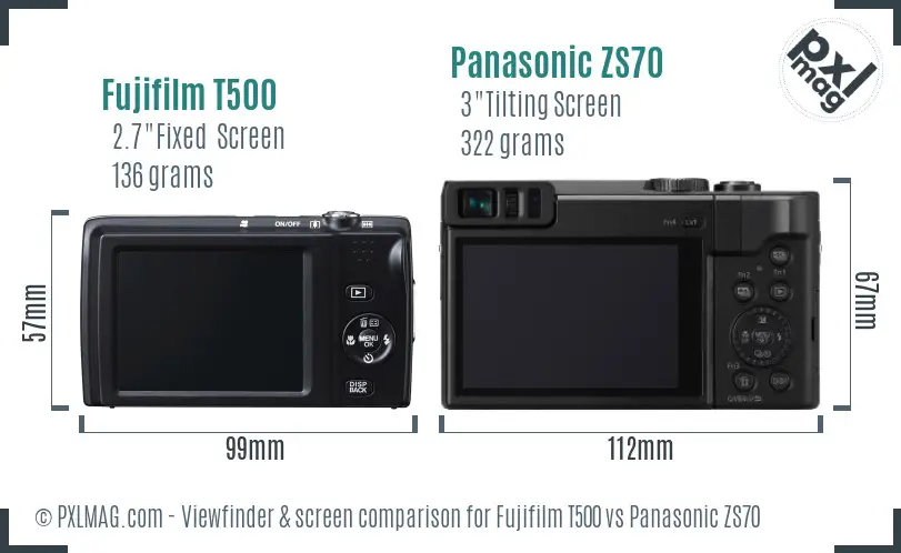 Fujifilm T500 vs Panasonic ZS70 Screen and Viewfinder comparison