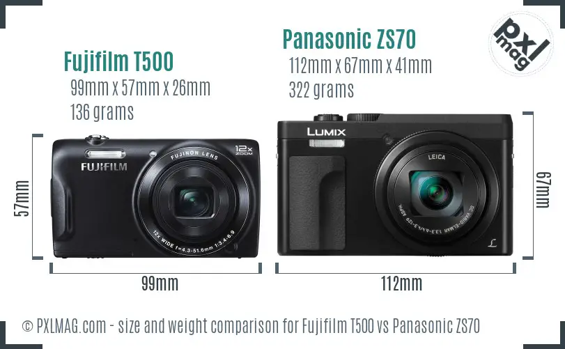 Fujifilm T500 vs Panasonic ZS70 size comparison