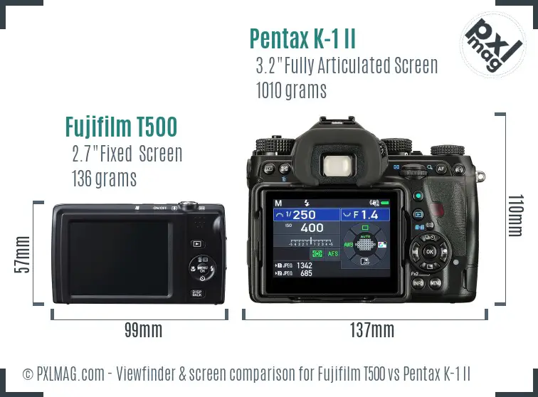 Fujifilm T500 vs Pentax K-1 II Screen and Viewfinder comparison