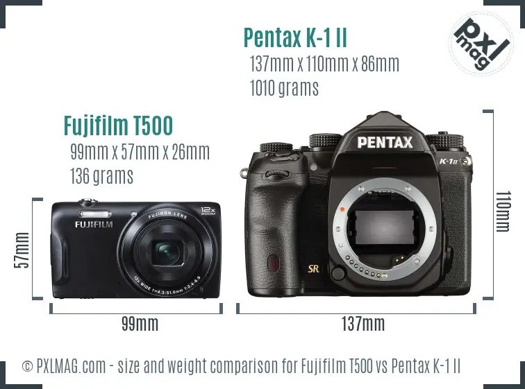 Fujifilm T500 vs Pentax K-1 II size comparison