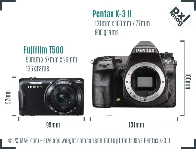 Fujifilm T500 vs Pentax K-3 II size comparison