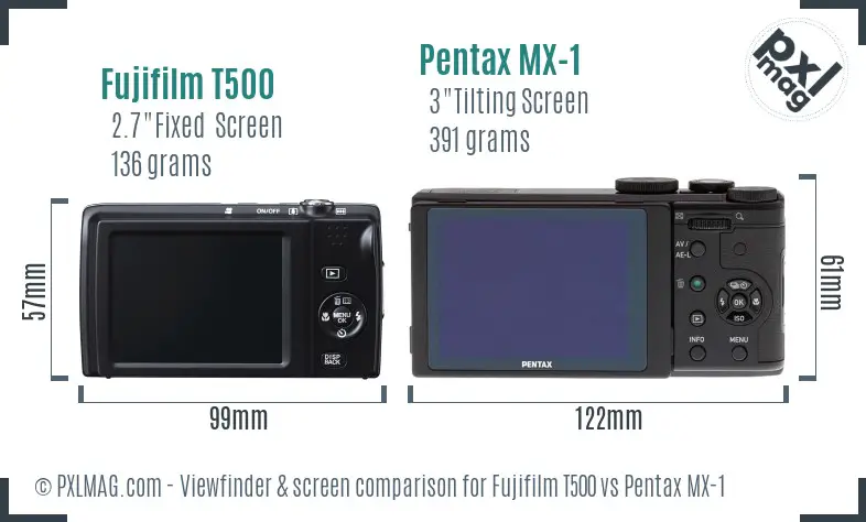 Fujifilm T500 vs Pentax MX-1 Screen and Viewfinder comparison Fujifilm T500 vs Pentax MX-1 Screen and Viewfinder comparison