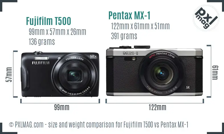 Fujifilm T500 vs Pentax MX-1 size comparison Fujifilm T500 vs Pentax MX-1 size comparison