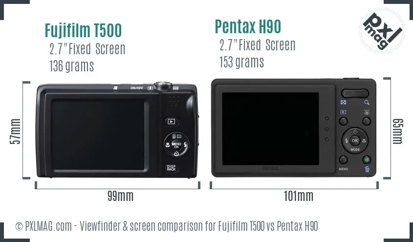 Fujifilm T500 vs Pentax H90 Screen and Viewfinder comparison