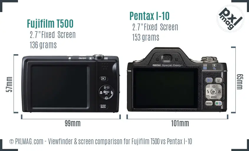 Fujifilm T500 vs Pentax I-10 Screen and Viewfinder comparison Fujifilm T500 vs Pentax I-10 Screen and Viewfinder comparison