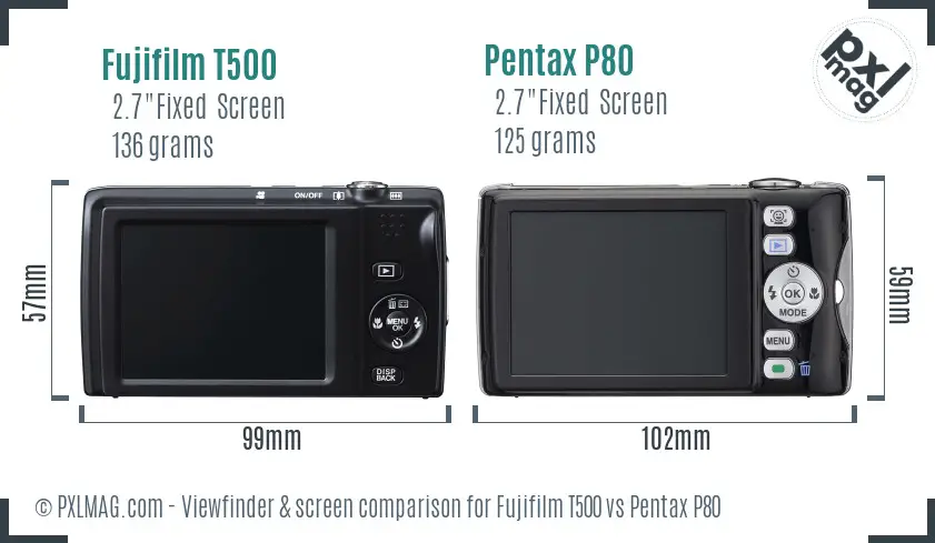 Fujifilm T500 vs Pentax P80 Screen and Viewfinder comparison