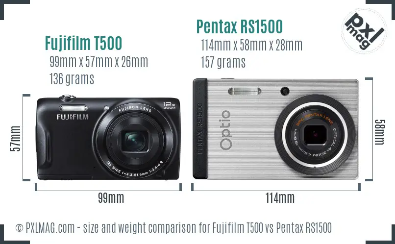 Fujifilm T500 vs Pentax RS1500 size comparison Fujifilm T500 vs Pentax RS1500 size comparison