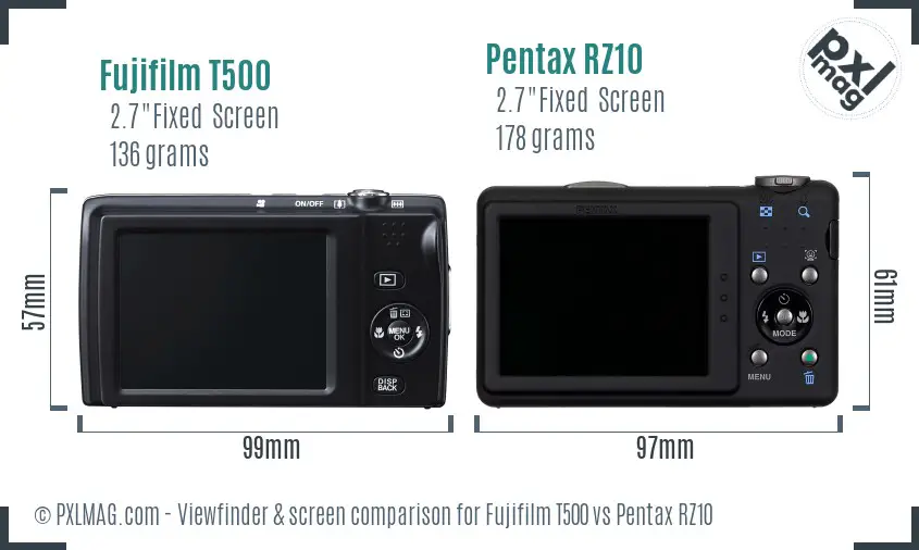 Fujifilm T500 vs Pentax RZ10 Screen and Viewfinder comparison