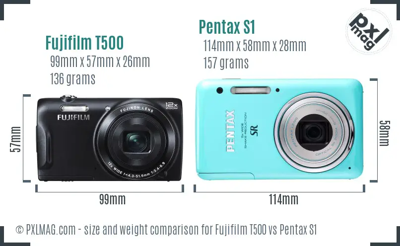 Fujifilm T500 vs Pentax S1 size comparison Fujifilm T500 vs Pentax S1 size comparison