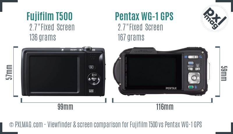 Fujifilm T500 vs Pentax WG-1 GPS Screen and Viewfinder comparison