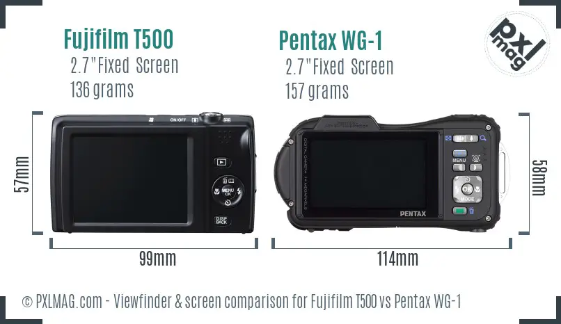 Fujifilm T500 vs Pentax WG-1 Screen and Viewfinder comparison