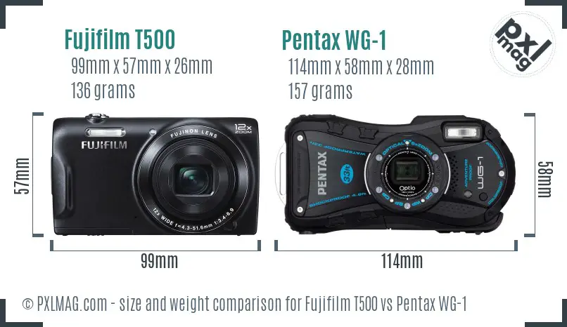 Fujifilm T500 vs Pentax WG-1 size comparison